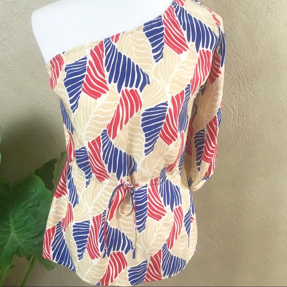 {Britt Ryan} Printed One Shoulder Silk Top Size 6 - Picture 5 of 6